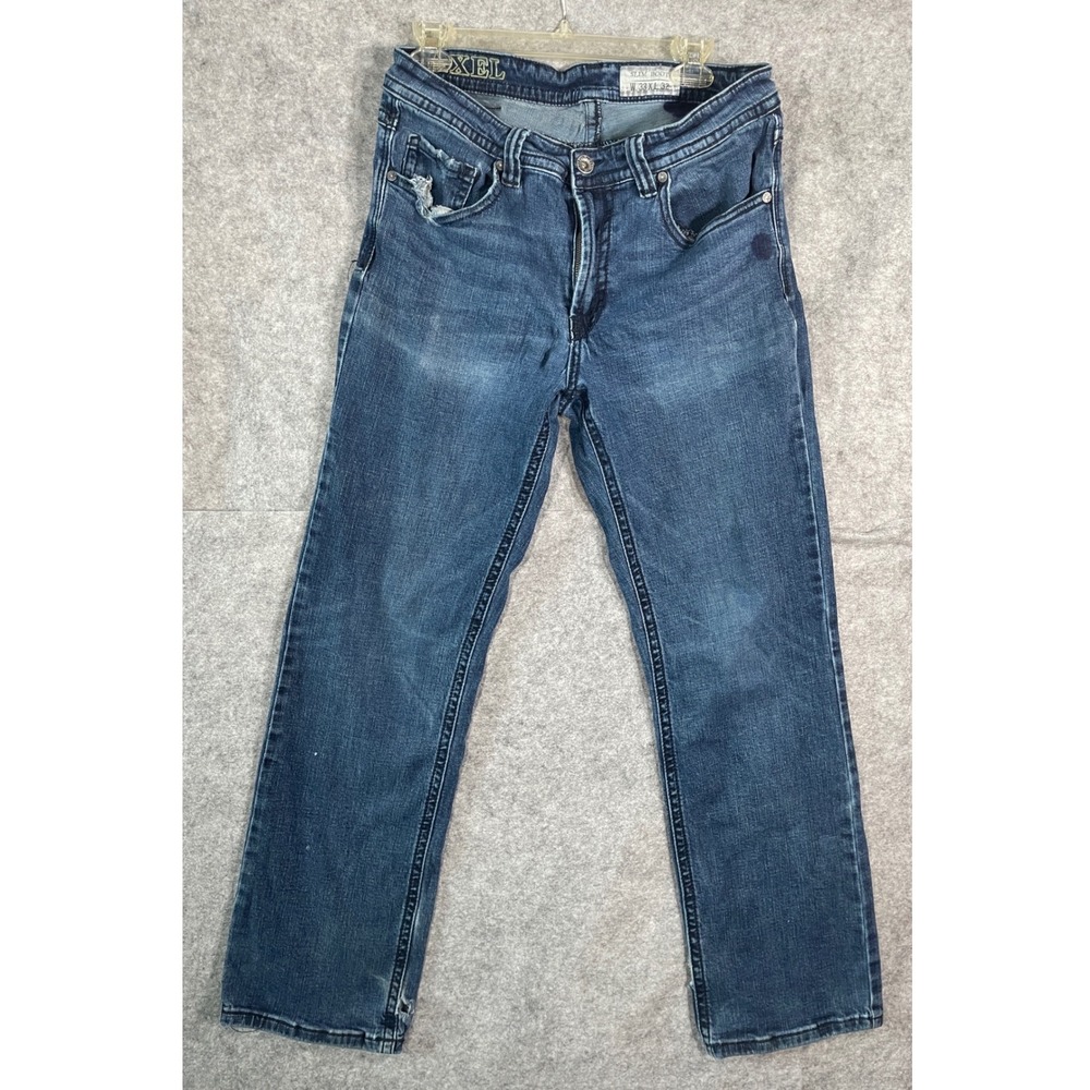 Axel Slim‎ Bootcut Jeans Mens 33x32 Medium Wash Distressed Denim Blue